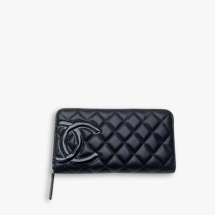 Chanel Cambon Zip Around Long Wallet Black 19Cm