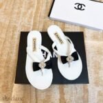 Chanel Thong Slide White Camellia Cc Logo Bow White - Image 2