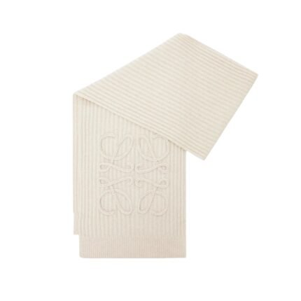 Loewe Anagram Embroidered Ribbed Wool Scarf White 180Cm
