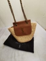 Saint Laurent Mini Manon In Raffia And Aged Vegetable Tanned Leather Naturel 23cm 774269GAAED9051 - Image 6