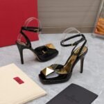 Valentino Garavani Roman Gold Stud Block Pump Black - Image 3