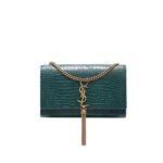 Saint Laurent Kate Tassel Medium Crocodile Embossed Leather Green With Gold Hardware 22Cm